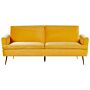 Velvet Sofa Bed Yellow 3 Seater Click Clack Golden Metal Legs