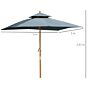 Outsunny 3x3(m) Wood Square Patio Umbrella Garden Market Parasol Sunshade Canopy With 2 Pulley Pagoda Style Dark Grey