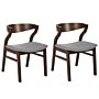 Set Of 2 Dining Chairs Dark Wood And Grey Plywood Polyester Fabric Rubberwood Legs Retro