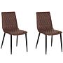 Set Of 2 Dining Chairs Brown Faux Leather Upholstered Quilted Backrest Black Legs Armless