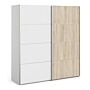 Verona Sliding Wardrobe 180cm In White With White And Oak Doors With 5 Shelves