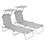 Outsunny 2 Pcs Outdoor Foldable Sun Lounger Set W/ Removeable Shade Canopy, Recliner Sun Lounger W/ Adjustable Backrest W/ Mesh Fabric, Light Grey