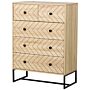 Homcom 5 Drawer Chest Sideboard Cabinet Storage Unit Bedroom Home Unique Zig Zag Design W/ Black Metal Handles Anti Tip & Top