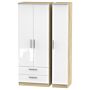 Contrast Tall Triple 2 Drawer Wardrobe In White & Bardolino Oak