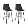 Set Of 2 Bar Chairs Black Rattan Wicker Metal Frame Rustic Indoor