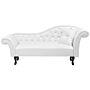 Chaise Lounge White Faux Leather Button Tufted Upholstery Right Hand Rolled Arms With Cushion