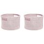 Set Of 2 Storage Baskets Cotton Pastel Pinkbraided Laundry Hamper Fabric Toys Storage Bin