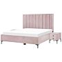 Bedroom Set Pink Velvet Eu Double Size 4ft6 Bed With Storage 2 Bedside Tables Upholstered