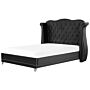 Eu Super King Size Bed Black Velvet 6ft Slatted Base Button Tufted Headboard Nailhead Trim Beliani