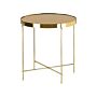 Side Table Golden Brown Tempered Glass Top Gold Metal Legs Round Glam Shiny