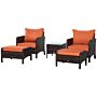 Outsunny 5 Pcs Pe Rattan Garden Furniture Set, 2 Armchairs 2 Stools Glass Top Table Cushions Wicker Weave Chairs Outdoor Seating, Brown