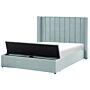 Eu Double Size Panel Bed Mint Green Velvet 4ft6 Slatted Base High Headrest With Storage Bench