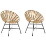 Set Of 2 Garden Chairs Light Brown Pe Rattan Metal Legs Round Shape