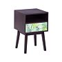 Bedside Table Nightstand Dark Wood With Floral Pattern 1 Drawer Manufactured Wood