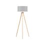 Floor Lamp Grey Polycotton 142h Cm Oak Light Wood Tripod Legs Drum Shade