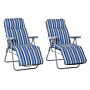 Outsunny Set Of 2 Garden Sun Lounger Outdoor Reclining Seat Cushioned Seat Foldable Adjustable Recliner Blue And White