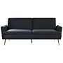 Velvet Sofa Bed Black 3 Seater Click Clack Golden Metal Legs