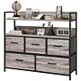 Homcom Rustic Chest Of Five Fabric Drawers - Grey Wood Effect