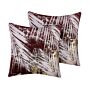 Set Of 2 Decorative Cushions Burgundy Palm Leaf Pattern 45 X 45 Cm Floral Motif Foil Print