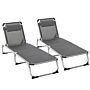 Outsunny 2 Pieces Foldable Sun Lounger With Pillow, 5-level Adjustable Reclining Lounge Chair, Aluminium Frame Camping Bed Cot, Grey