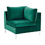 1-seat Corner Section Green Velvet Sofa Module Silver Metal Legs