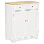 Homcom Kitchen Floor Cabinet Side Storage Cupboard Multi-use Sideboard Table With Solid Wood Top, Adjustable Shelf Drawer