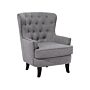 Armchair Wingback Chair Light Grey Button Tufted Back Black Legs Nailhead Trim Elegant Chesterfield Style