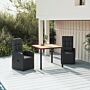 Vidaxl 3 Piece Garden Dining Set Black Poly Rattan&solid Wood Acacia