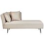 Chaise Lounge Beige Left Hand Polyester Fabric Upholstery With Decorative Cushions Metal Legs