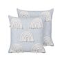 Set Of 2 Scatter Cushions Light Blue Cotton 45 X 45 Cm Throw Pillow Embroidered Rainbow Pattern