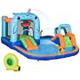 Outsunny 5 In 1 Kids Bounce Castle Narwhals Style Inflatable House With Slide Trampoline Pool Water Gun Climbing Wall With Inflator Carrybag