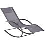 Rocking Sun Lounger Grey Fabric Black Steel Frame Fabric Detachable Headrest Garden Outdoor