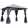 Outsunny 3 X 3(m) Garden Aluminium Gazebo Hardtop Roof Canopy Marquee Party Tent Patio Outdoor Shelter With Mesh Curtains & Side Walls - Grey