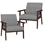 Homcom Set Of 2 Accent Chairs, Upholstered Living Room Chairs With Wood Legs, Armchairs, Grey