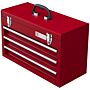 Durhand Lockable Metal Tool Box, 3 Drawer Tool Chest With Latches, Handle, Ball Bearing Runners, Red