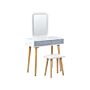 Dressing Table Set White Manufactured Wood Top Wooden Legs Led Mirror With Storage And 2 Drawers