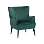 Wingback Chair Emerald Green Velvet Upholstered Black Legs Channel Back Glamorous Design