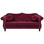 Sofa Red Velvet 3 Seater Nailhead Trim Button Tufted Throw Pillows Rolled Arms