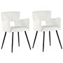 Set Of 2 Chairs Dining Chair Cream Velvet With Armrests Cut-out Backrest Black Metal Legs