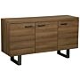 Sideboard 3 Door Dark Wood With Grey Sled Metal Base Aluminium Handles Freestanding Cabinet With Shelves Home Storage Unit