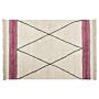 Area Rug Beige And Pink Cotton 140 X 200 Cm Rectangular With Tassels Geometric Pattern