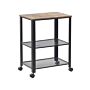 Kitchen Trolley Black Pine Wood 40l X 50w X 86h Cm 3 Shelves Cutlery Drawer Bottle Rack Casters