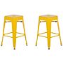 Set Of 2 Bar Stools Yellow Metal 60 Cm Stackable Counter Height