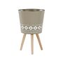 Plant Stand Taupe Ceramic Round 41 X 41 Cm Solid Wood Legs Modern Scandinavian Tall Plant Pot Planter