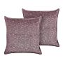 Set Of 2 Decorative Cushions Pink Velvet And Cotton 45 X 45 Cm Floral Pattern Block Printed