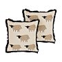 Set Of 2 Decorative Cushions Beige Coton 45 X 45 Cm Scatter Toss Sheep Motif Pillow Print