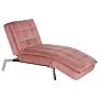 Chaise Lounge Pink Velvet Tufted Adjustable Back And Legs