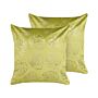 Set Of 2 Decorative Cushions Light Green Velvet 45 X 45 Cm Leaf Print