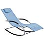 Rocking Sun Lounger Blue Steel Runners Fabric Sling With Head Cushion