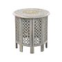 Side Table Grey Mango Wood End Bedside Table Handmade Distressed Effect Vintage Oriental Style Openwork Design